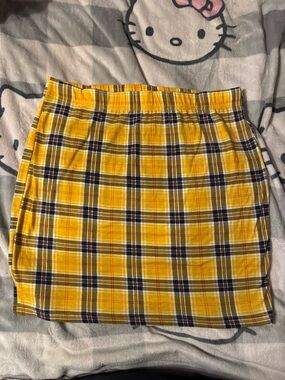 SHEIN Yellow Plaid Mini Skirt with Navy & Cream Stripes